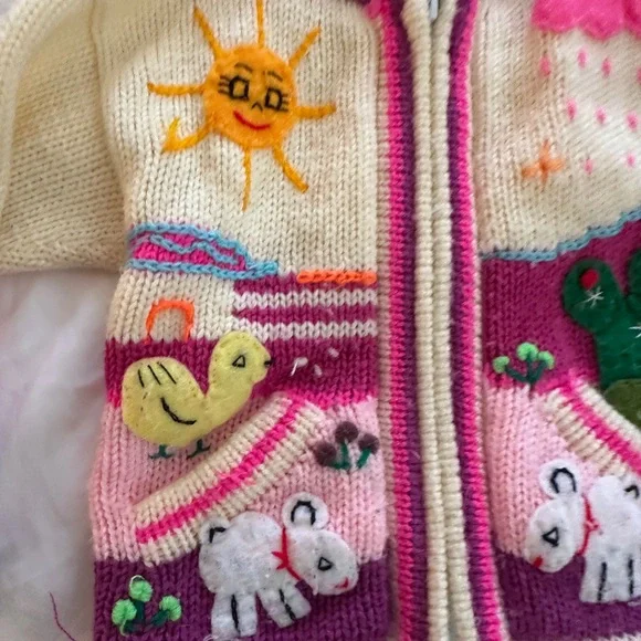 Colorful Knit Hooded Cardigan with Animal Design - Picture 2 of 9